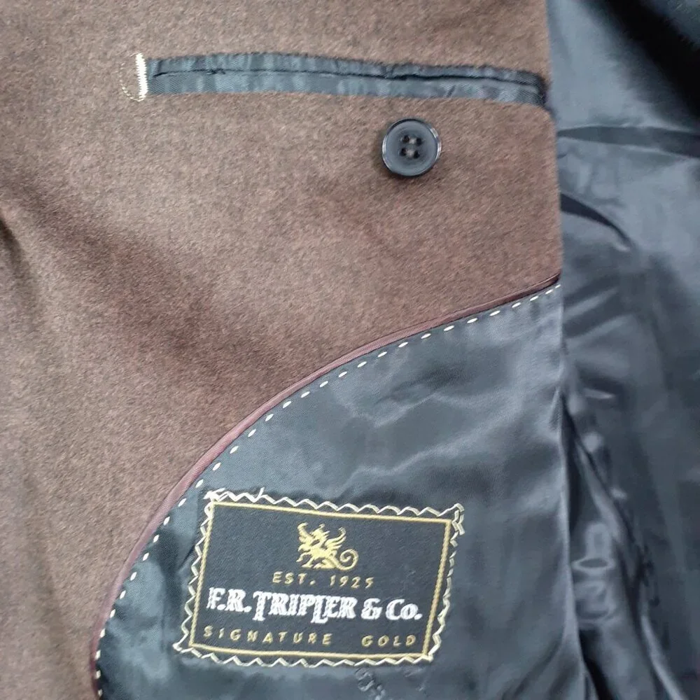 FR Tripler Mens 3 Button Sport Coat Jacket 44L Cashmere Feel Brown 682A